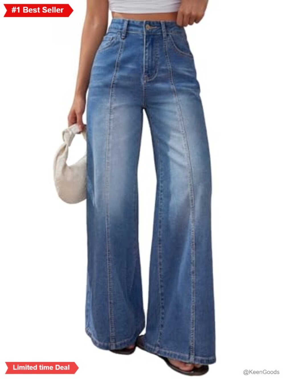 Trendy Queen Wide Leg Baggy High Waist Front Seam Jeans